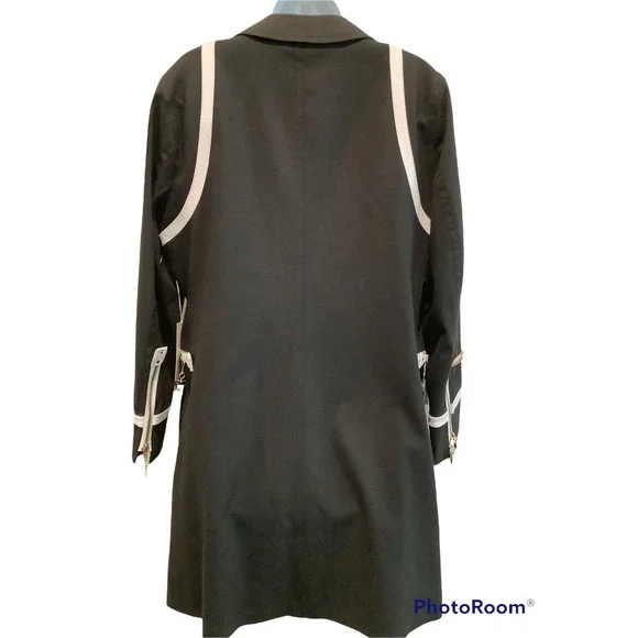 WORTH BLACK CANVAS/WHITE LEATHER TRIM WALKING COAT 10P - Picture 4 of 9